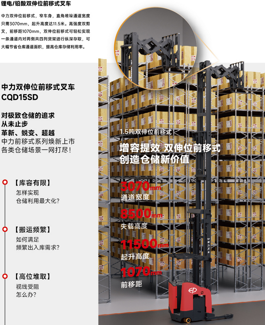 CQD15SD双剪刀叉前移式叉车